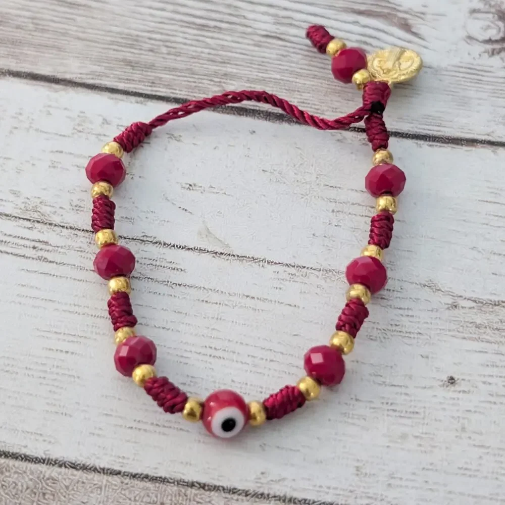 7 Knots Saint Benedict Child's Bracelet Gold Tone & Red Evil Eye St Benedict
